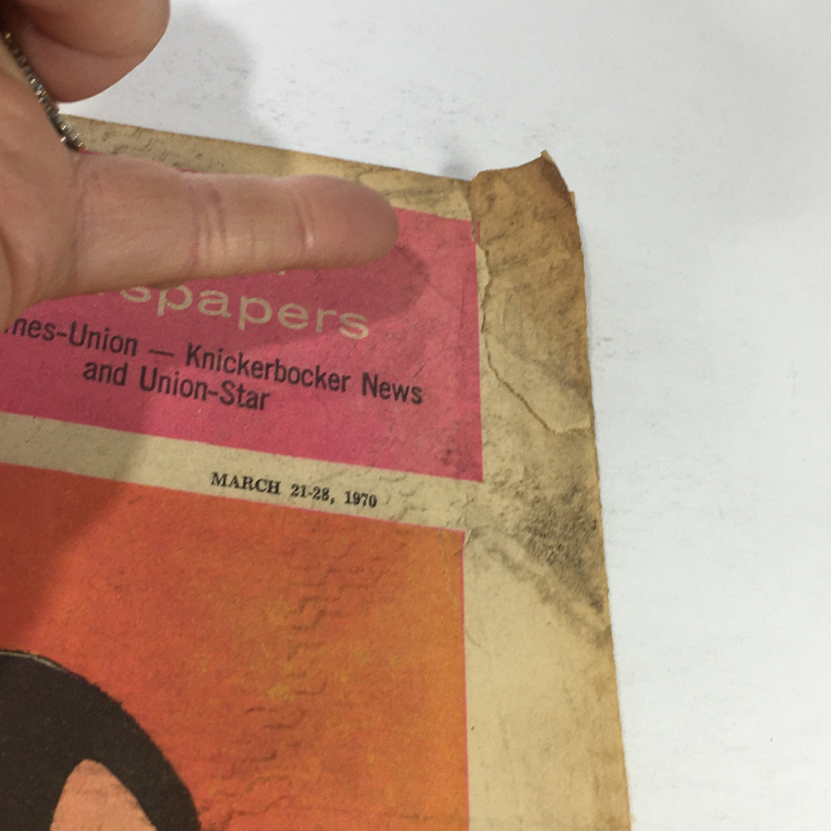 Close-up of the top corner of VTG TV Week's Complete TV Listings March 21-28 1970, highlighting the title and publisher details with visible wear.