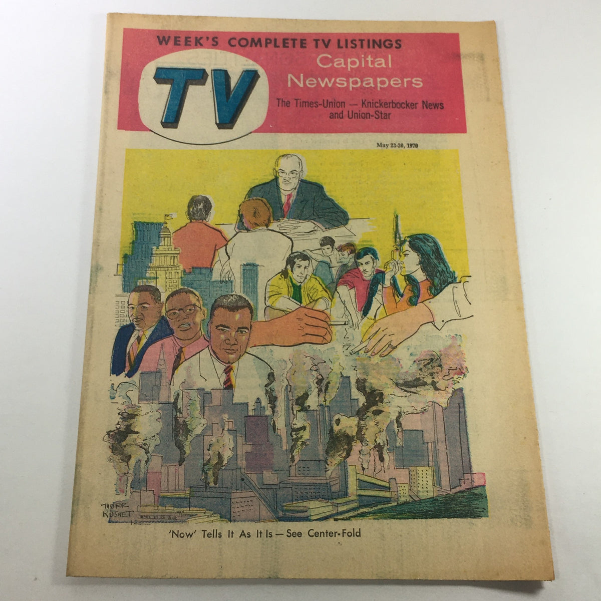 VTG TV Week's Complete TV Listings May 23-30 1970 cover featuring illustrated characters and scenes, showcasing the title 'Now' Tells It As It Is.