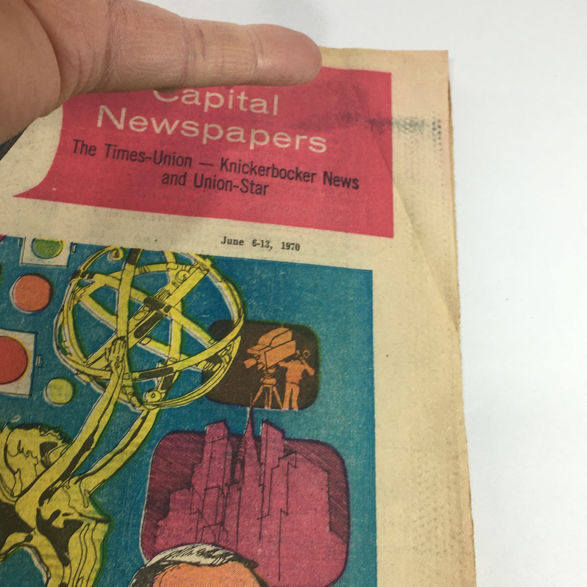 Vintage TV Week's Complete TV Listings June 6-13 1970 with a colorful cover showcasing an Emmy award, cameras, and television graphics, celebrating iconic TV shows and moments.