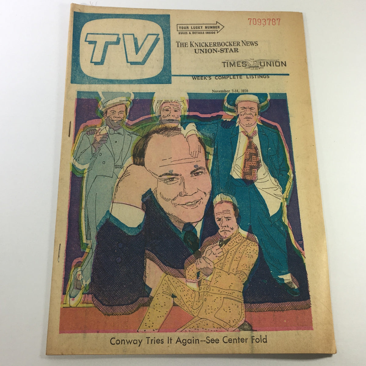 Vintage TV Week magazine cover from November 7-14, 1970, featuring 'Conway Tries It Again'. The colorful artwork showcases various characters, highlighting classic television programming of the era, making it a distinctive collectible for retro TV enthusiasts.