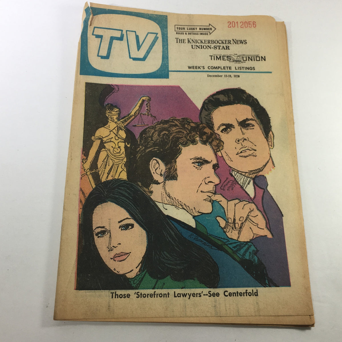 VTG TV Week's Complete TV Listings December 12-19 1970 featuring an illustrated cover with characters related to 'Storefront Lawyers'.