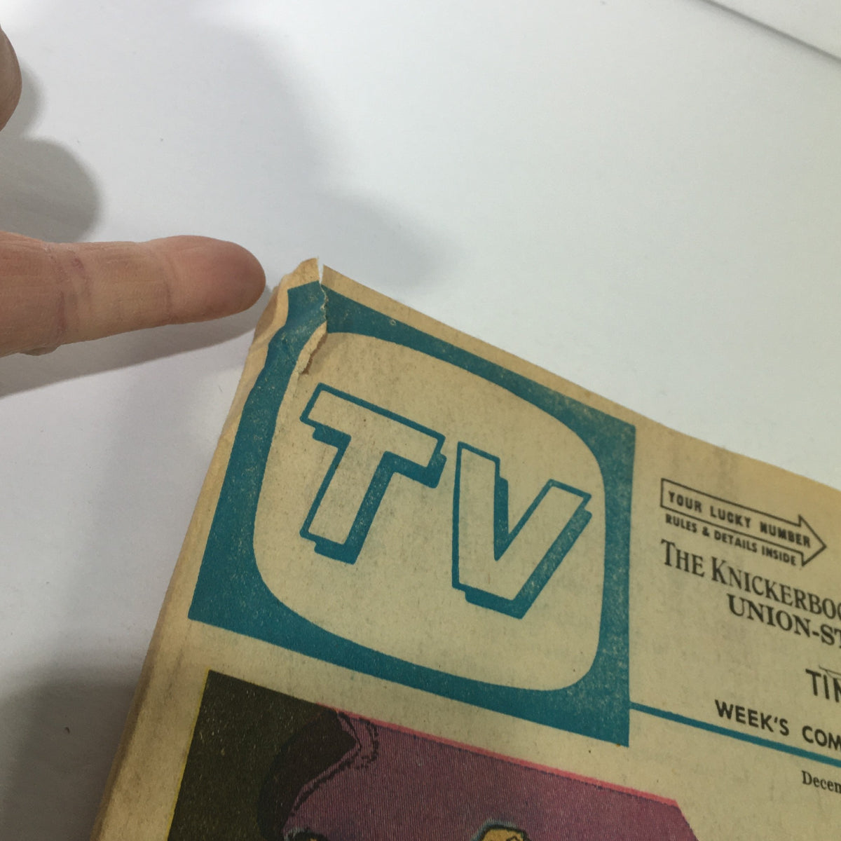 Close-up image of the top edge of VTG TV Week's Complete TV Listings December 12-19 1970 showing a crease on the cover.