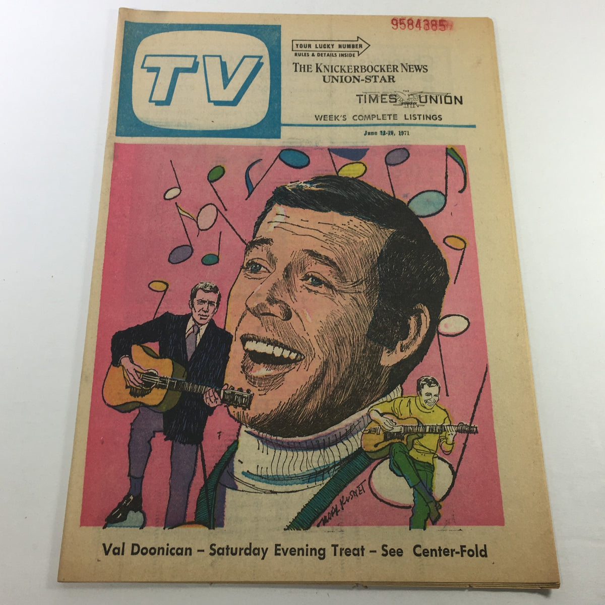 Vintage TV Week magazine cover featuring a colorful illustration of Val Doonican for the Saturday Treat segment, complete TV listings for the week of June 12-19, 1971.