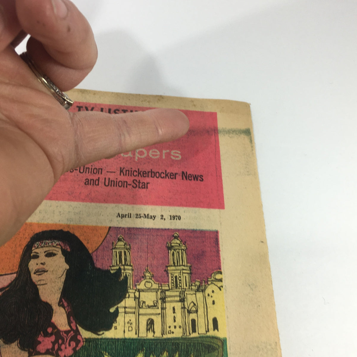 Detail of VTG TV Week's Complete TV Listings April 25-May 2 1970 - Raquel Talented Gal magazine cover featuring colorful artwork and text.