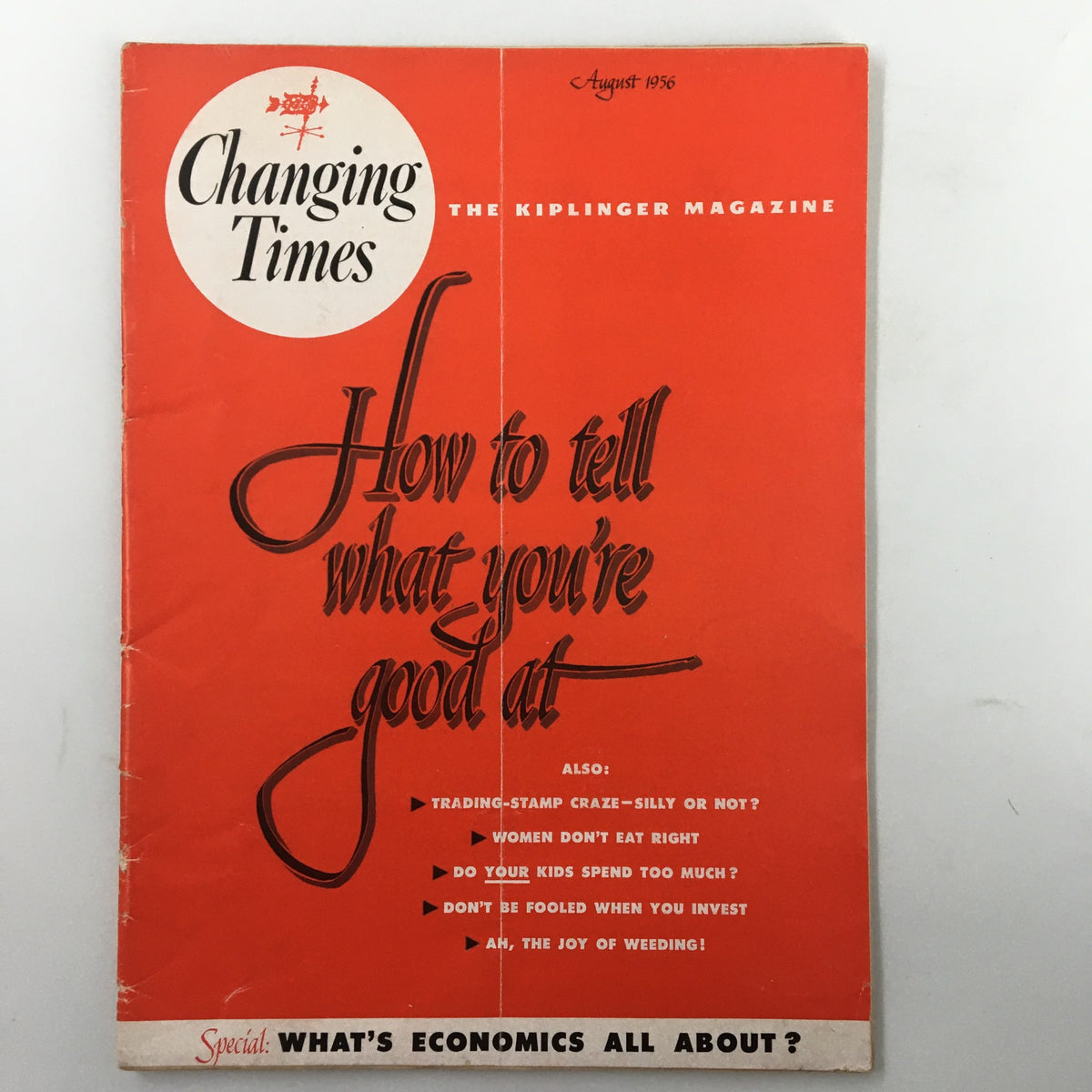 VTG Changing Times Magazine August 1956 cover featuring the article 'How To Tell What You're Good At', highlighting various topics of interest.