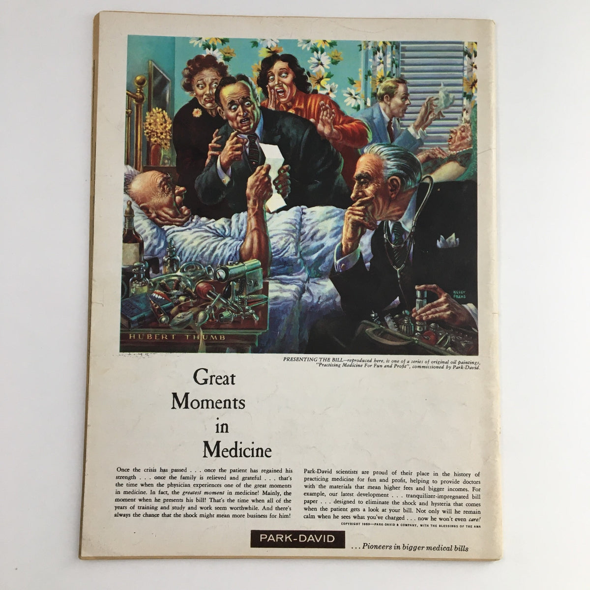 Mad Magazine July 1959 No. 48 featuring an illustration titled 'Great Moments in Medicine', depicting a humorous scene of patients and doctors with various medical tools.