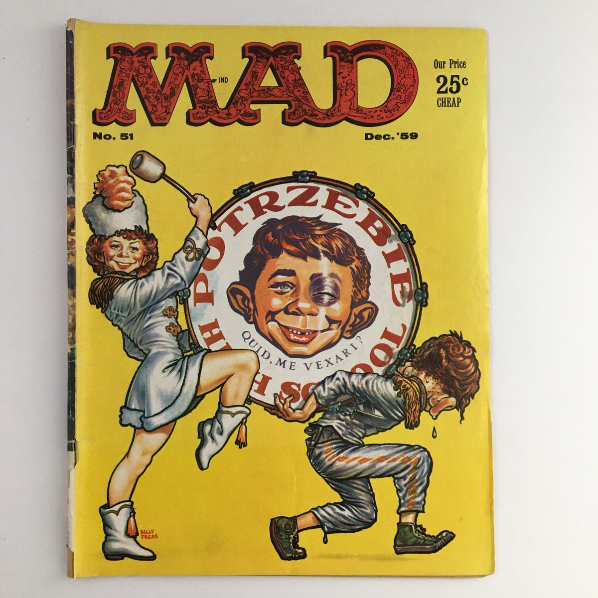 Mad Magazine December 1959 No. 51 cover featuring Potrzebie High School Band with humorous illustrations and vibrant colors.