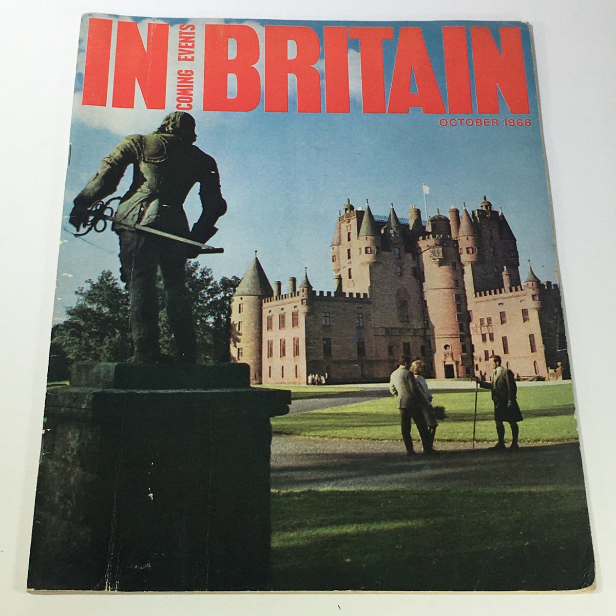 Cover of VTG In Britain Magazine, October 1966, featuring Glamis Castle in Scotland and a statue in the foreground.