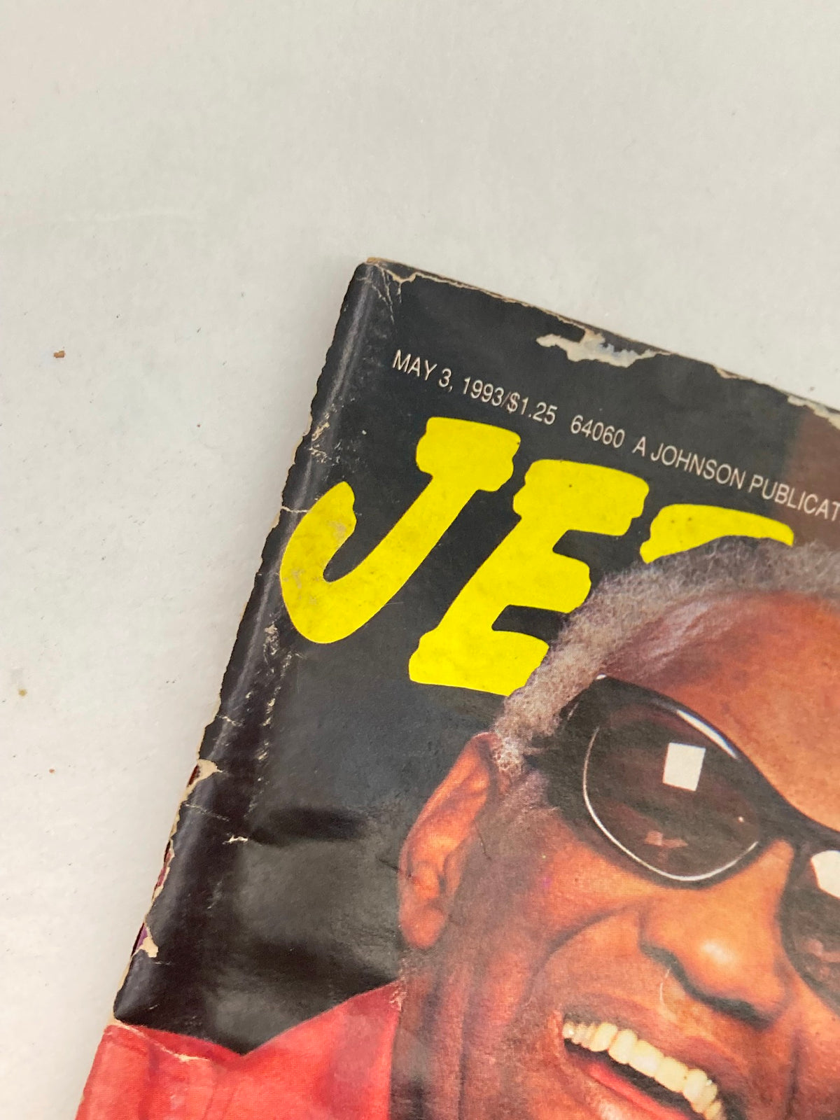 Close-up view of the Jet Magazine May 3, 1993, Vol 84 #1 cover showing Ray Charles and the publication title.