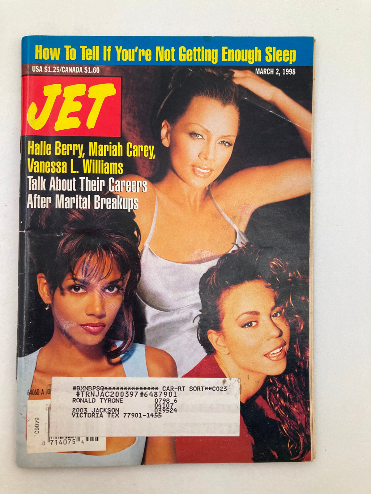 Jet Magazine Cover March 2 1998 featuring Halle Berry, Mariah Carey, and Vanessa L. Williams discussing their careers after marital breakups.