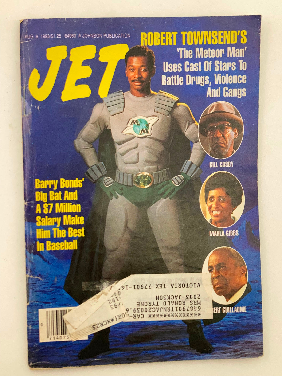 Cover of Jet Magazine August 9, 1993, Vol 84 #15 featuring Robert Townsend as 'The Meteor Man', highlighting African American cinema and culture.