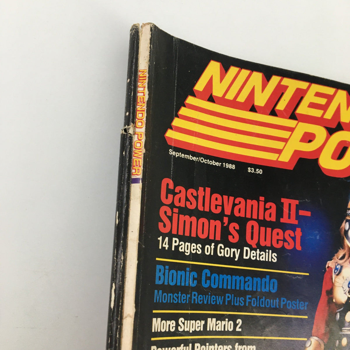 Side view of the Nintendo Power Magazine September/October 1988, highlighting the title and details about Castlevania II: Simon's Quest.