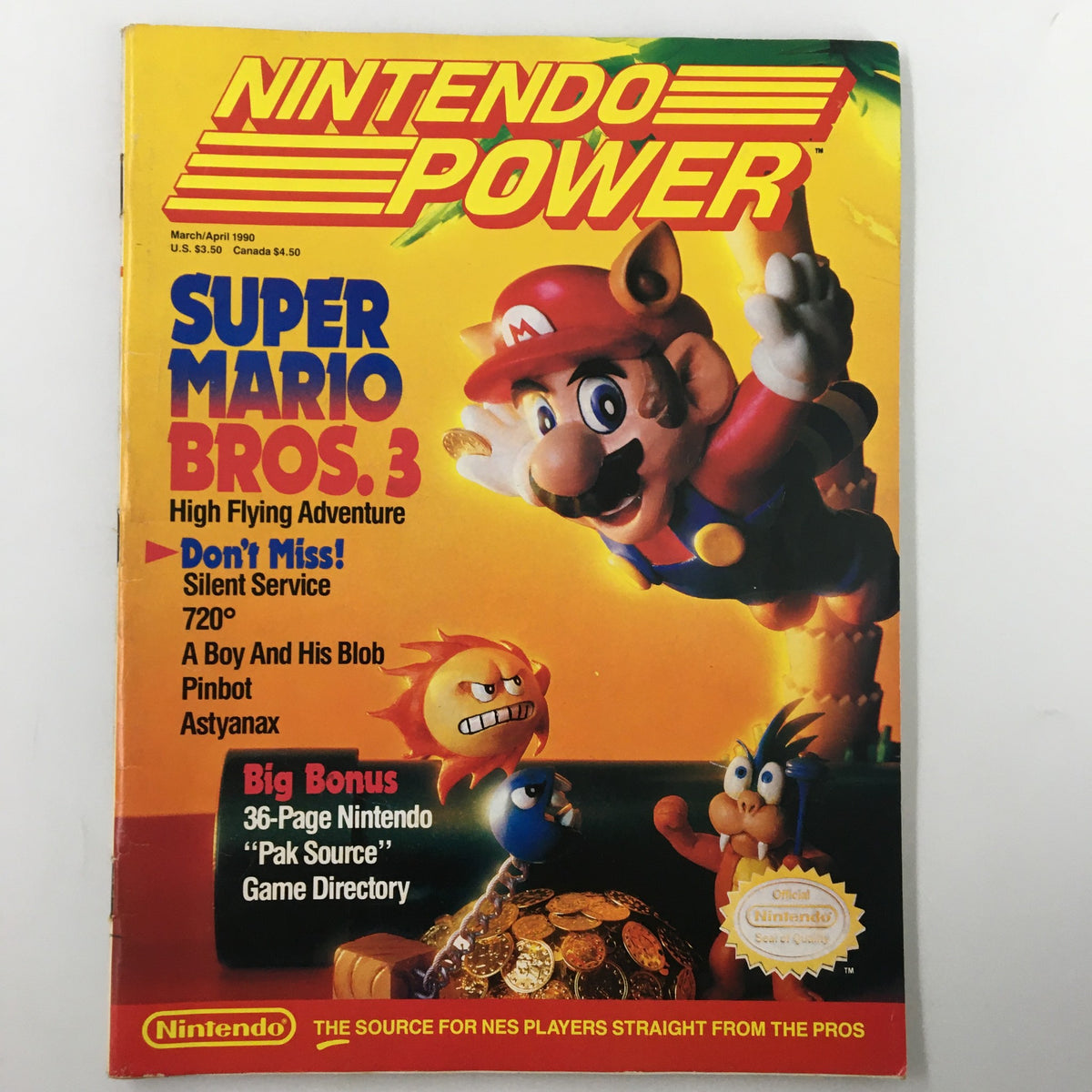 Nintendo Power Magazine March 1990 Super Mario Bros 3 Flying Adventure w Poster