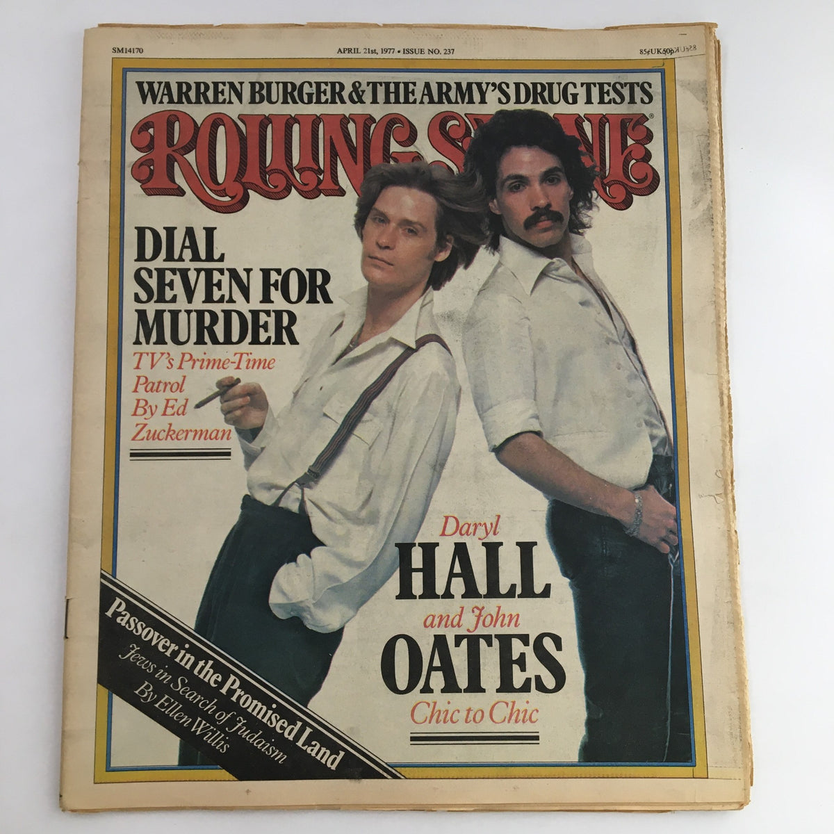 Cover of Rolling Stone Magazine April 21 1977 featuring Daryl Hall & John Oates Chic-Chic. The image shows the iconic duo on the cover, highlighting their significant influence on 70s music, with notable features and text about the issue's content.