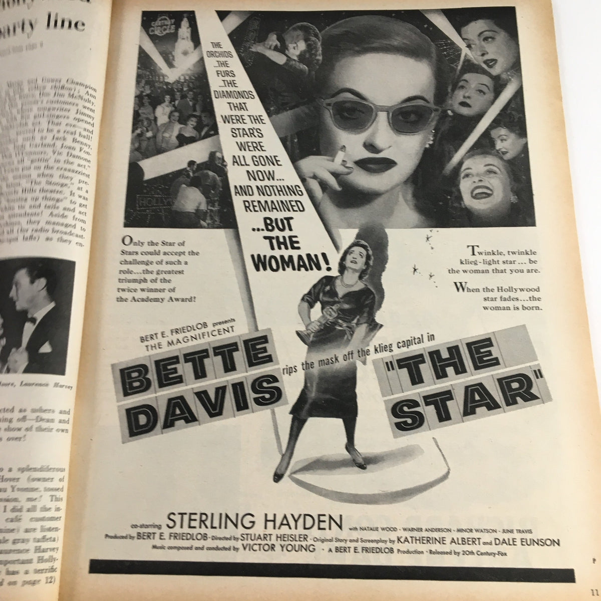 Advertisement in Photoplay Magazine, April 1953, showcasing Bette Davis in 'The Star'. This vintage magazine image captures the allure and artistry of classic Hollywood film promotions.