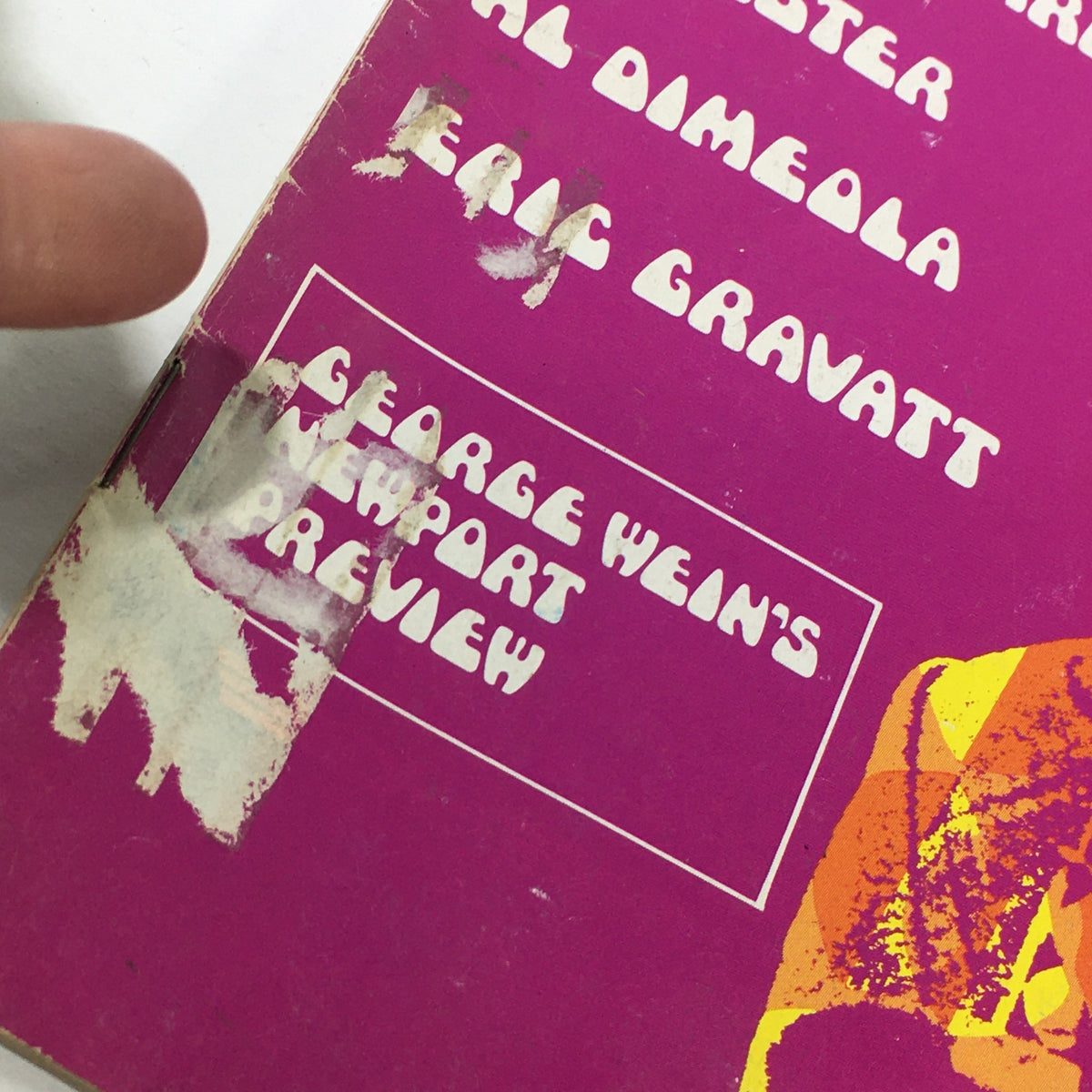 Close-up of VTG Down Beat Magazine July 17, 1975, showing the details of the cover including the title section and artist names like George Wein's Newport Preview.
