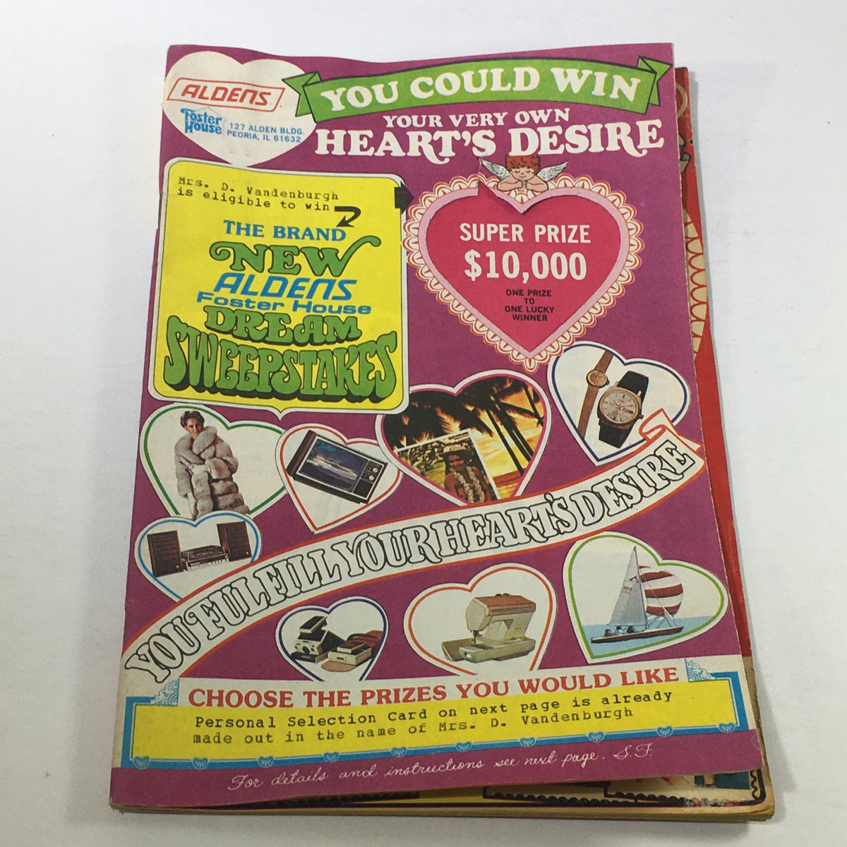 Front cover of the VTG Rare Aldens Foster House Price Guide Catalog 1977 featuring a colorful design and a sweepstakes announcement.