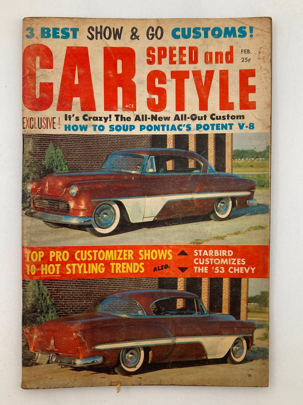 VTG Car Speed & Style Magazine February 1959, Volume 3 Issue #2, featuring a classic 1953 Chevy on the cover, showcasing vintage automotive design and style.
