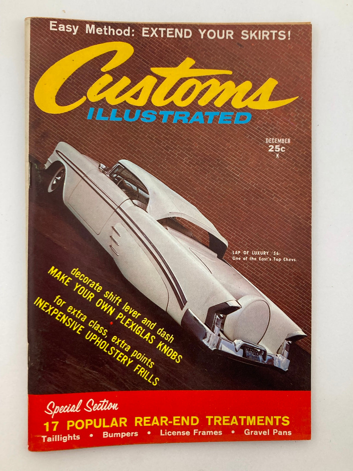 Cover of VTG Customs Illustrated Magazine December 1959, Vol 2 #3 featuring a stylish custom Chevrolet car, showcasing vintage automotive design and culture.