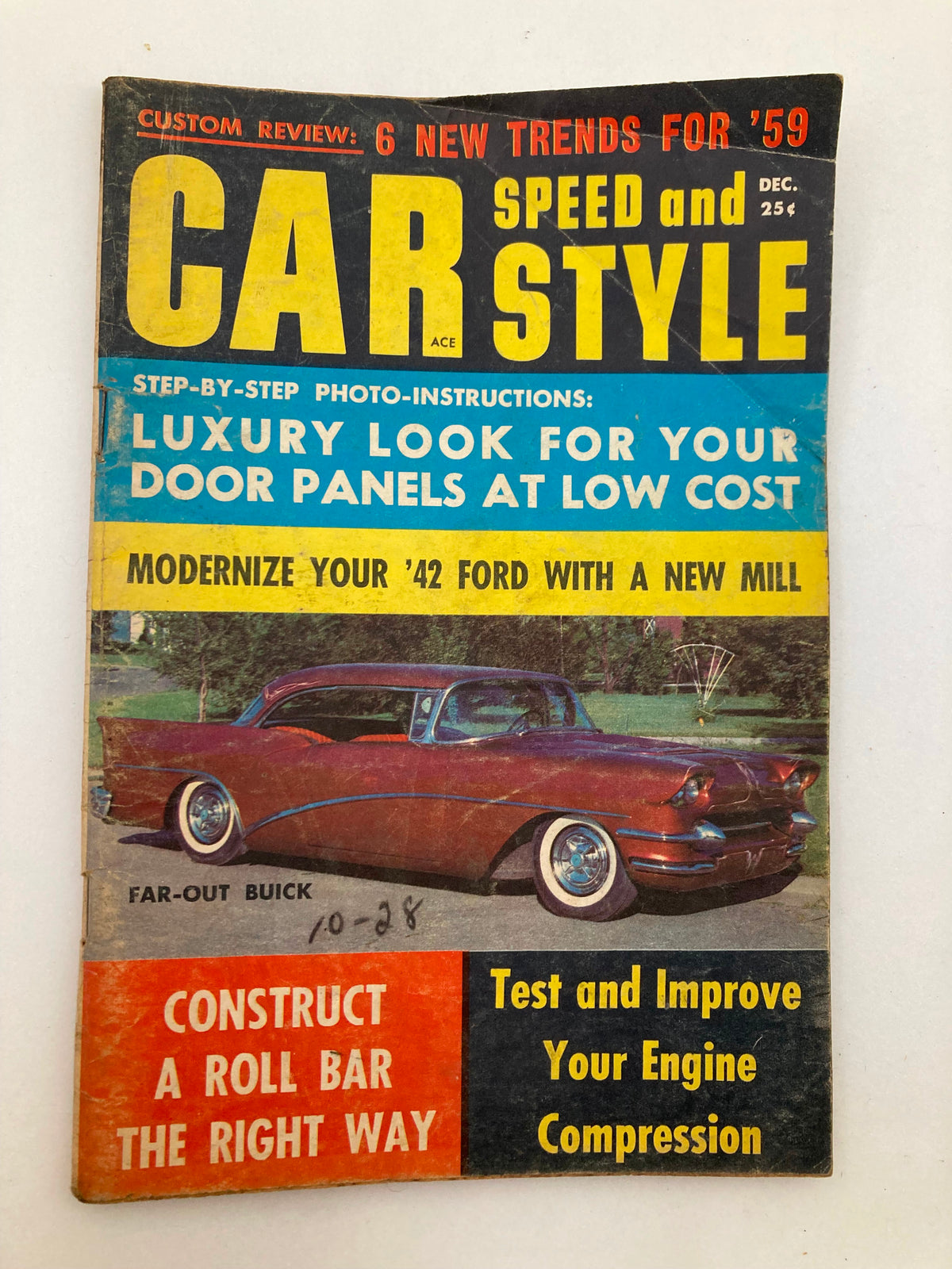 Cover of VTG Car Speed & Style Magazine December 1958 Vol 2 #6 featuring the Far-Out Buick with automotive tips and features.