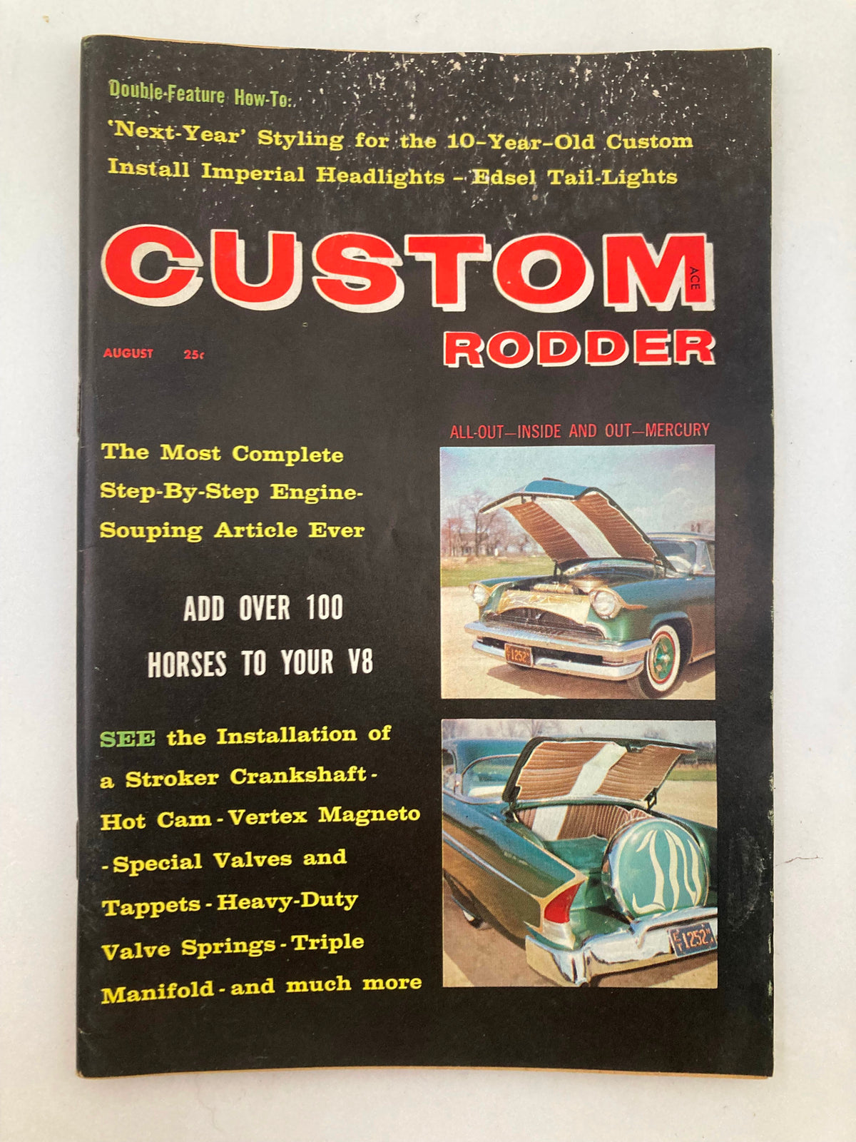 Cover of VTG Custom Rodder Magazine August 1959 featuring vintage car and automotive articles, Vol 5 No 2, showcasing classic car culture.