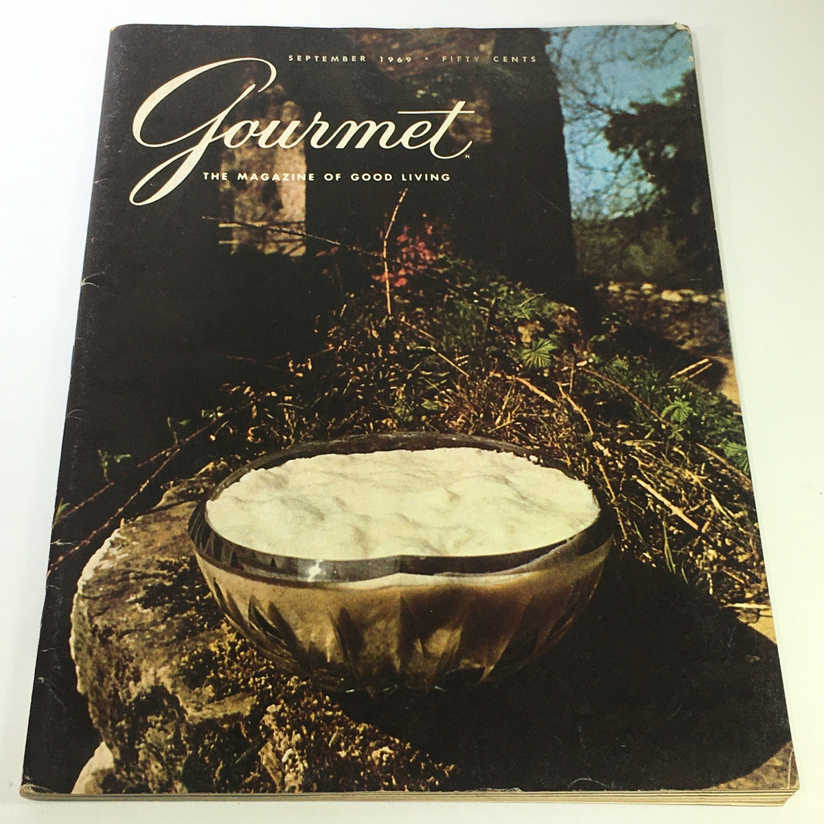 Cover of VTG Gourmet: The Magazine of Good Living, September 1969, featuring a bowl of creamy dessert against a natural backdrop.