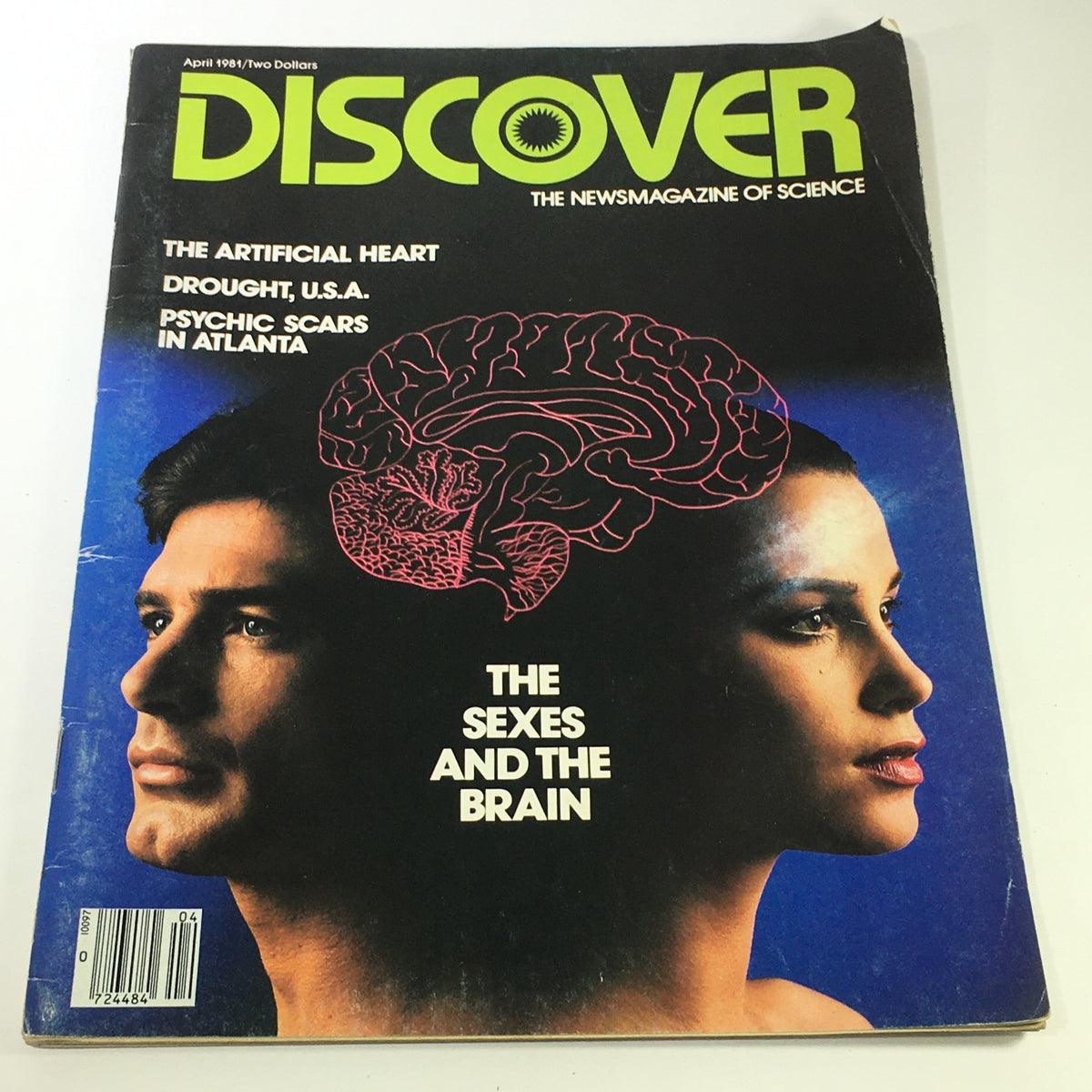 Cover of VTG Discover Newsmagazine Of Science, April 1981, featuring an illustration of a brain, highlighting the theme 'The Sexes and The Brain'.