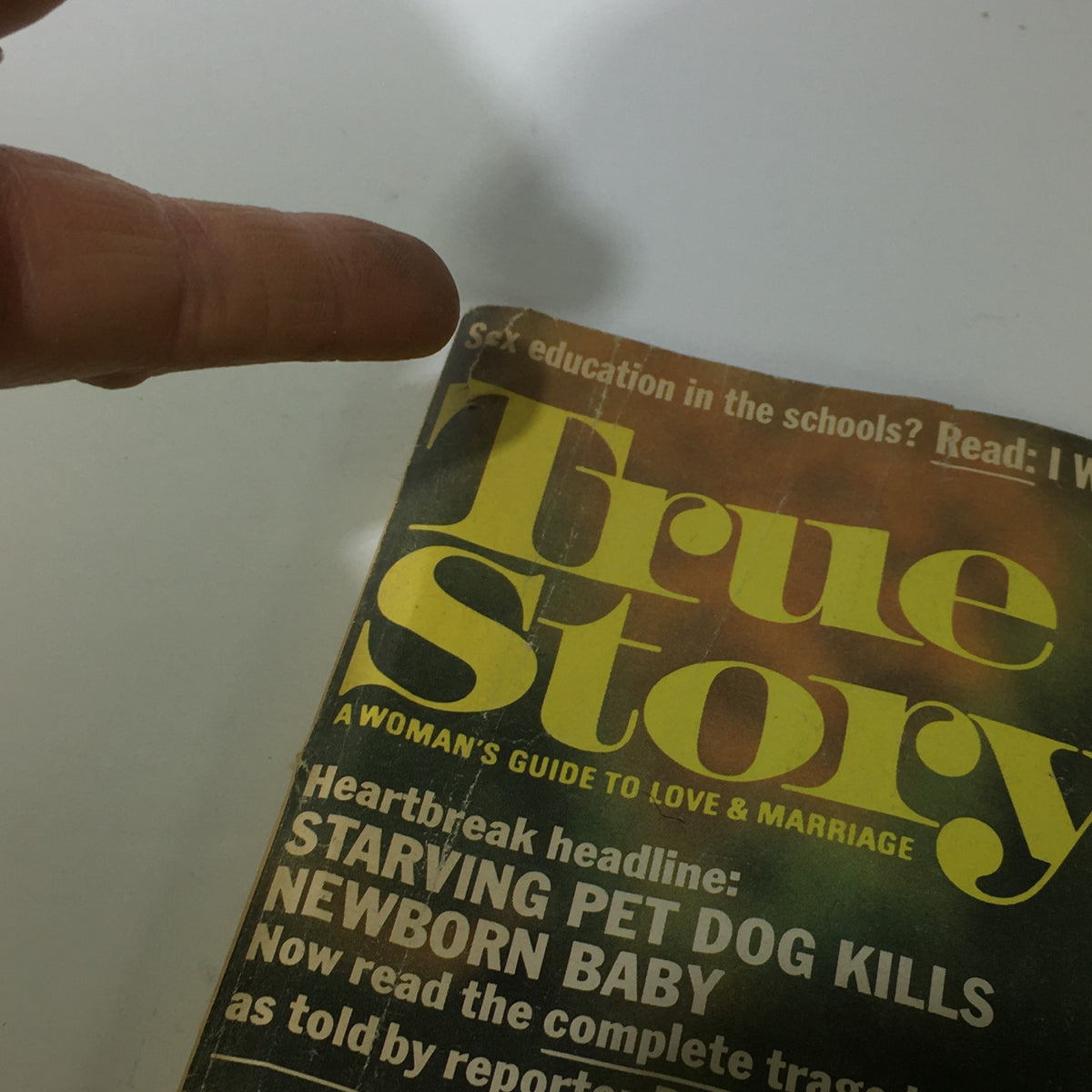 Close-up of the True Magazine March 1977 cover highlighting the title and main headlines, ideal for collectors and vintage magazine enthusiasts.