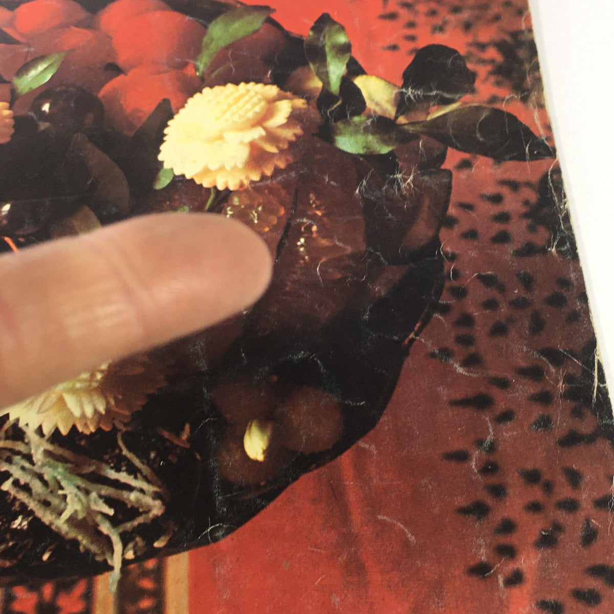 Detailed close-up of the decorative food arrangement on the cover of VTG Gourmet The Magazine of Good Living August 1970.