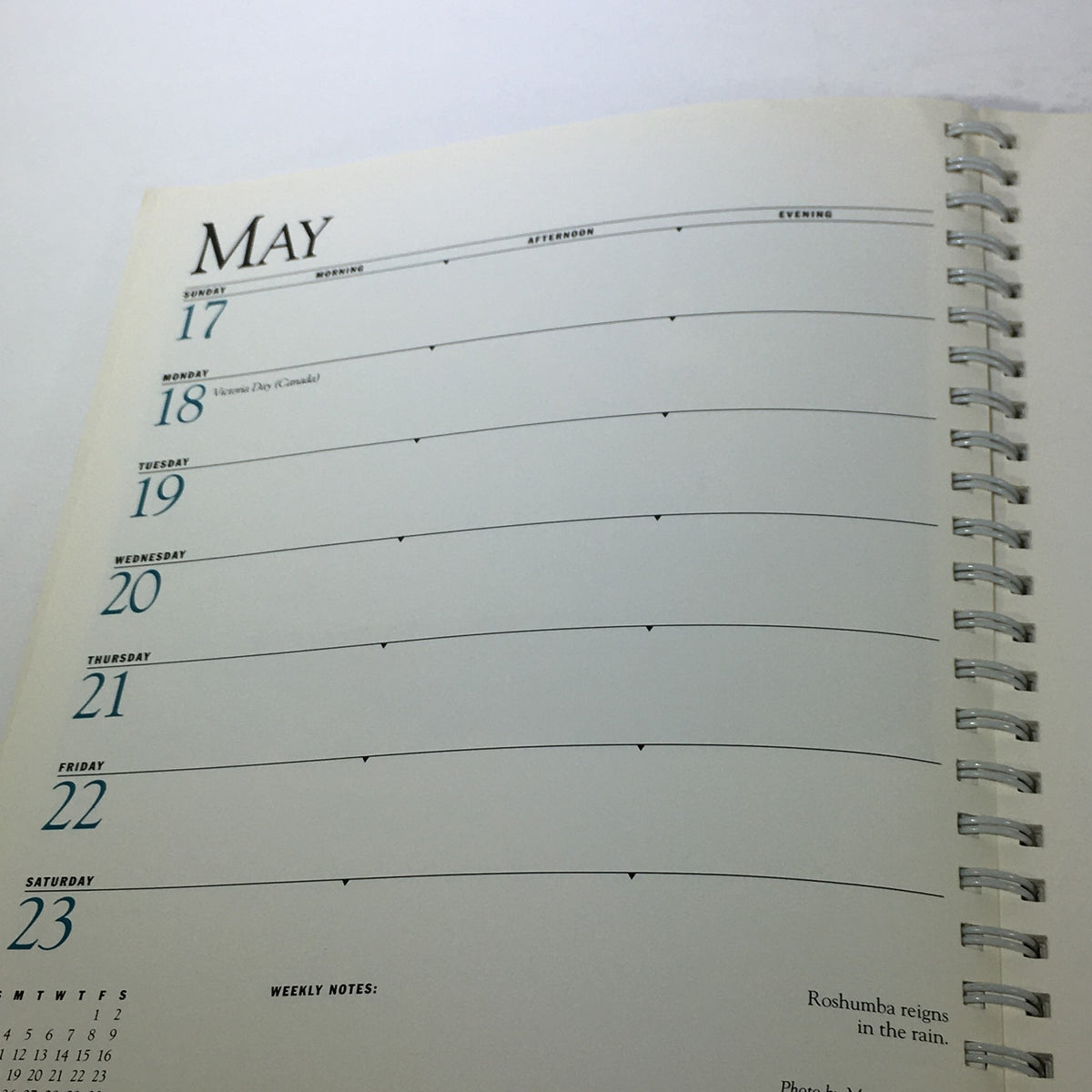 May layout page from the Sports Illustrated 1992 Swimsuit Desk Calendar featuring blank sections for planning events.