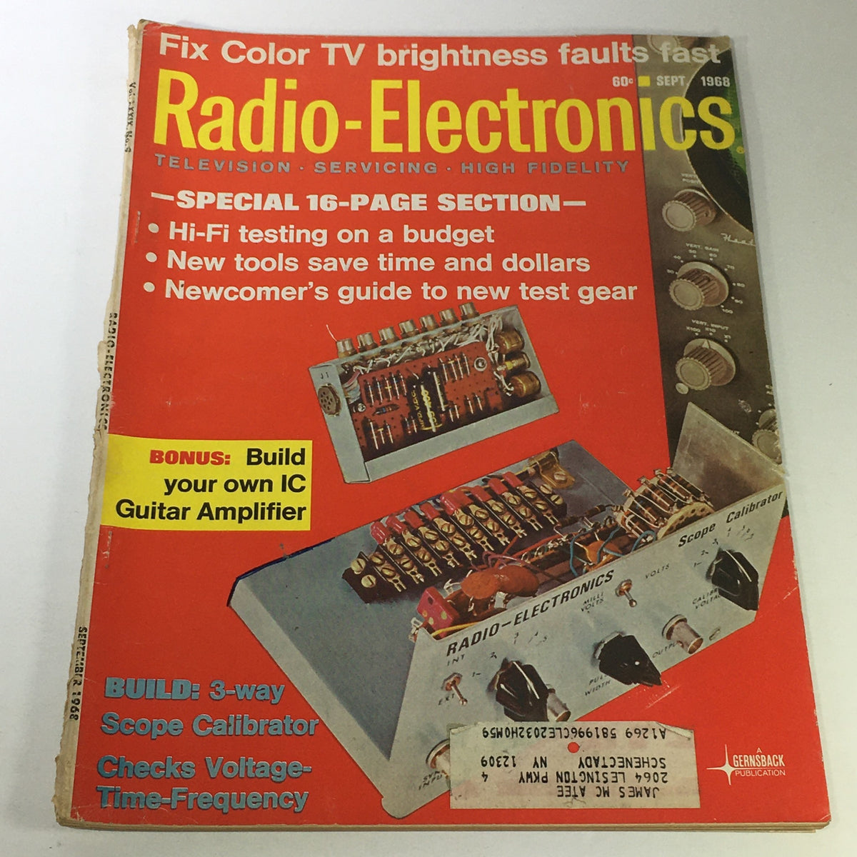 Cover of VTG Radio-Electronics Magazine September 1968 showcasing features on electronics and guitar amplifiers.