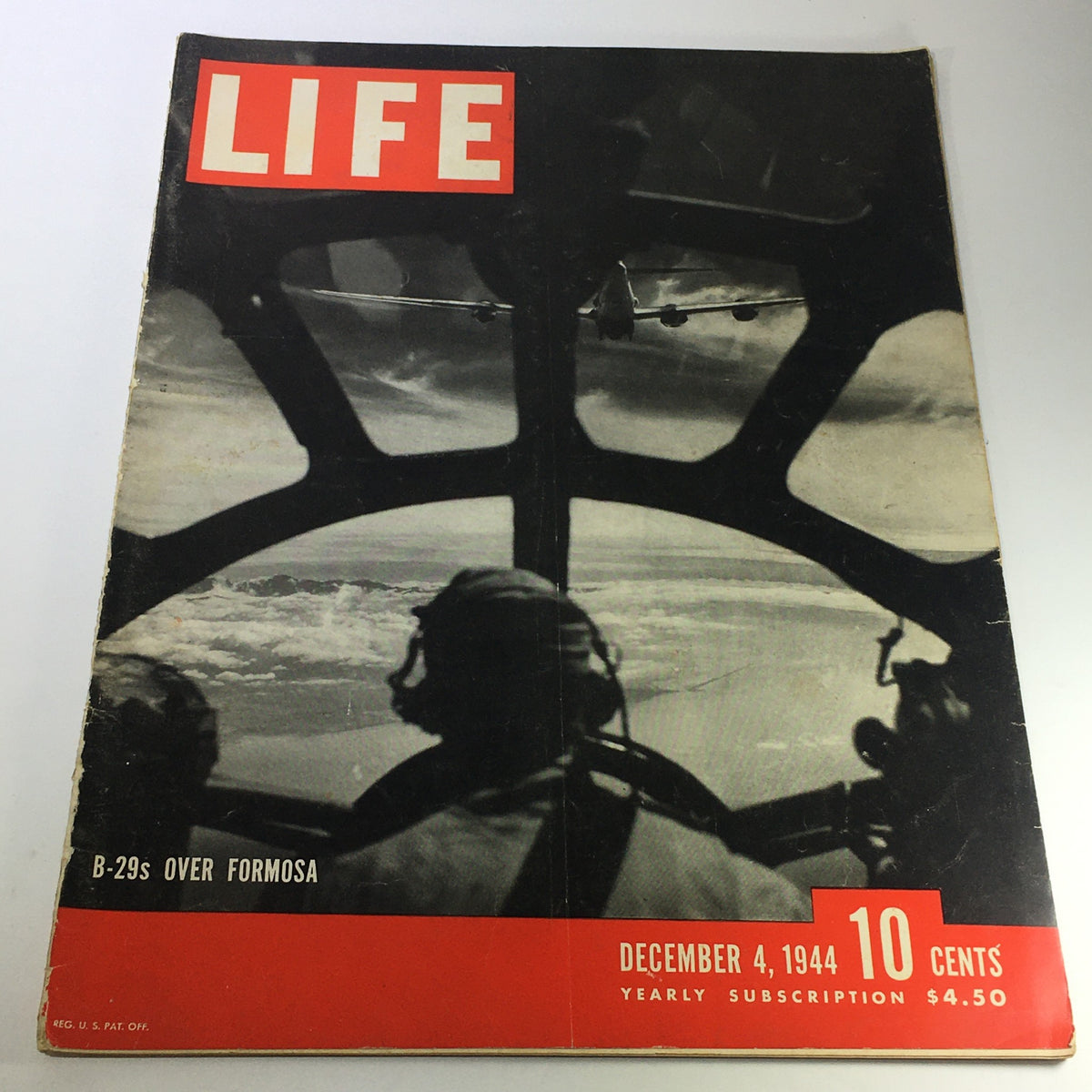 Cover of VTG Life Magazine December 4 1944 showcasing B-29s Over Formosa, featuring an aerial view from inside a bomber cockpit.