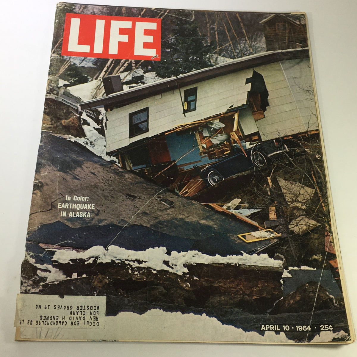 Cover of VTG Life Magazine April 10 1964 showing damage from the Earthquake in Alaska in vivid color.