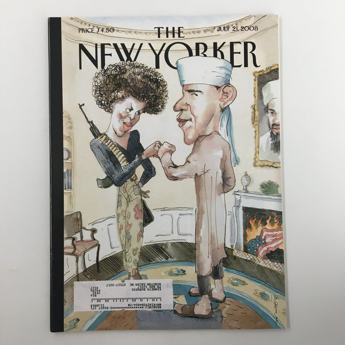 The New Yorker Full Magazine July 21 2008 featuring a caricature cover illustration by Barry Blitt depicting Barack Obama and a caricatured woman, representing a satirical take on political themes.