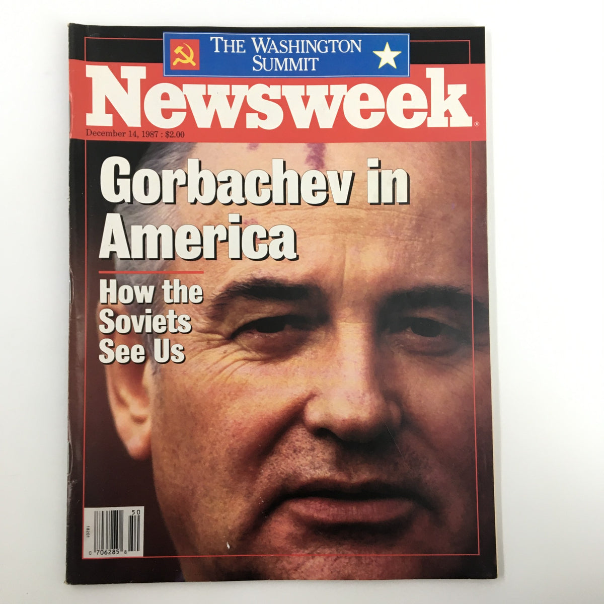 Vintage Newsweek magazine cover dated December 14, 1987, featuring Mikhail Gorbachev titled 'Gorbachev in America: How the Soviets See Us', highlighting a significant moment in U.S.-Soviet relations.