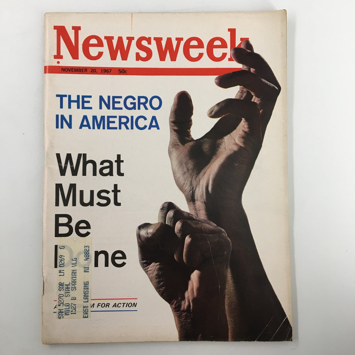 VTG Newsweek Magazine November 20, 1967 featuring the cover titled 'The Negro in America: What Must Be Done', showcasing powerful imagery of hands with an emphasis on civil rights.