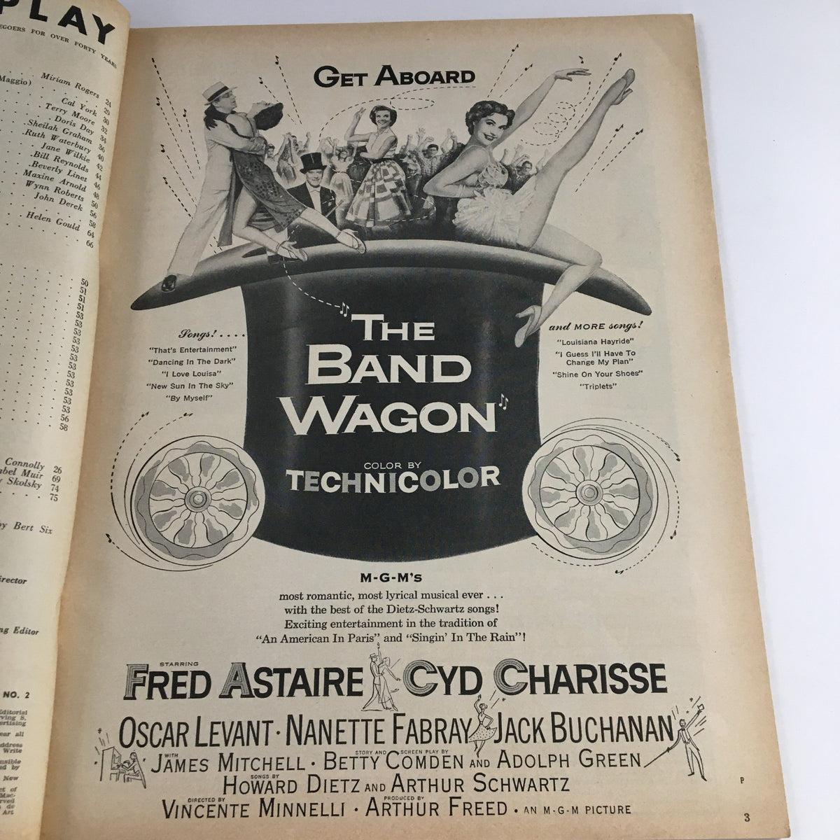 Page from Photoplay Magazine August 1953 featuring a promotional article for the movie The Band Wagon starring Fred Astaire and Cyd Charisse.