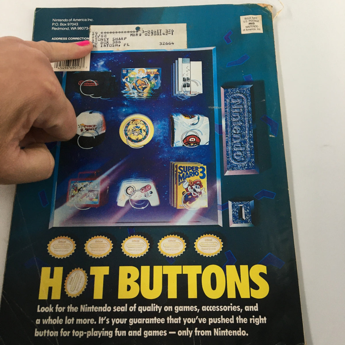 Back cover of Nintendo Power Magazine January 1991 Issue #20 showcasing Nintendo merchandise including game consoles and accessories.