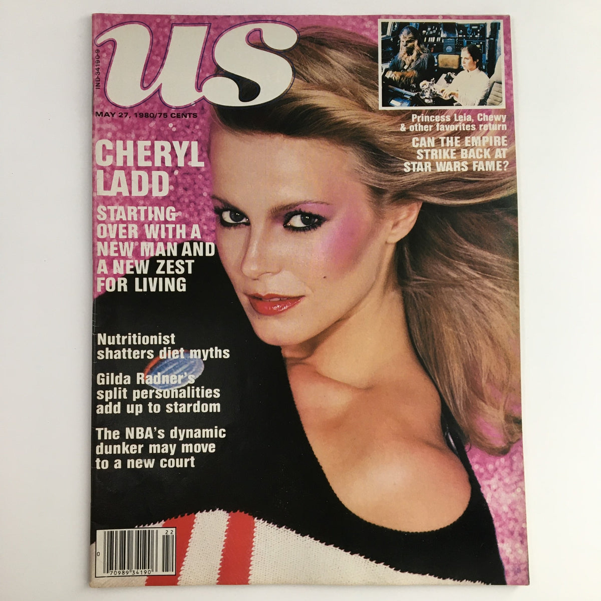 Cover of US Magazine dated May 27, 1980 featuring Cheryl Ladd with a bold graphic design. The cover headline introduces a personal story about Ladd and highlights other notable features including Gilda Radner and Princess Leia.