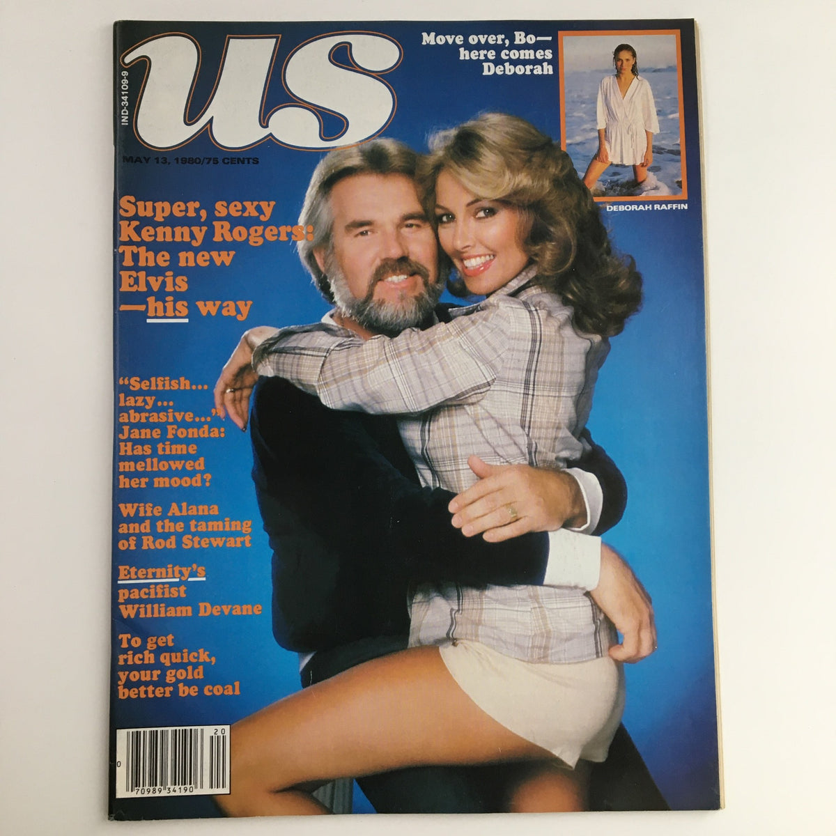 US Magazine cover from May 13, 1980, featuring Kenny Rogers and Jane Fonda, with headlines highlighting their fame and articles inside. The cover artwork showcases a colorful design capturing the essence of 1980 pop culture.
