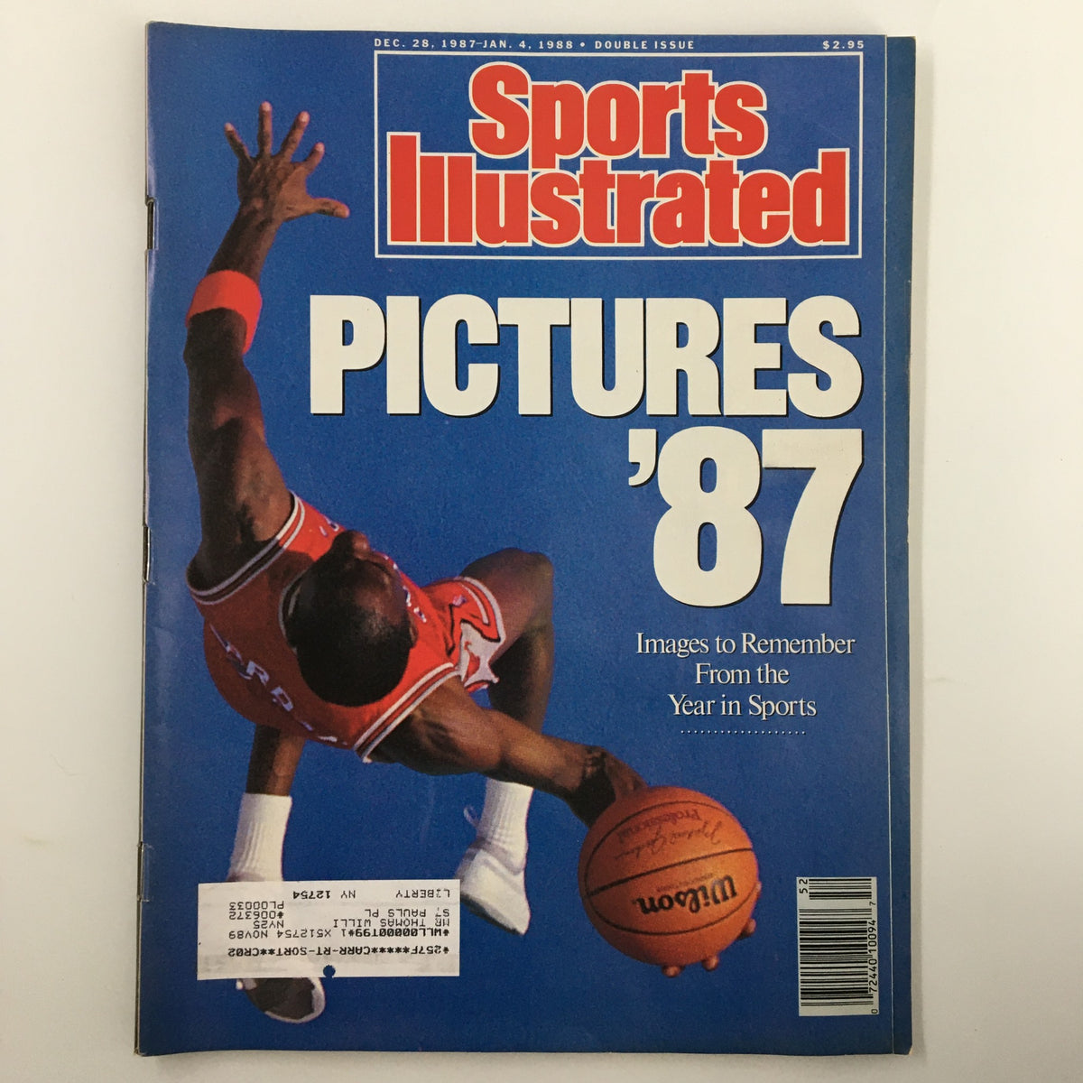 Vintage Sports Illustrated magazine from December 28, 1987, featuring a dynamic cover with images of Michael Jordan in action, celebrating the pivotal moments of the '87 NBA season.