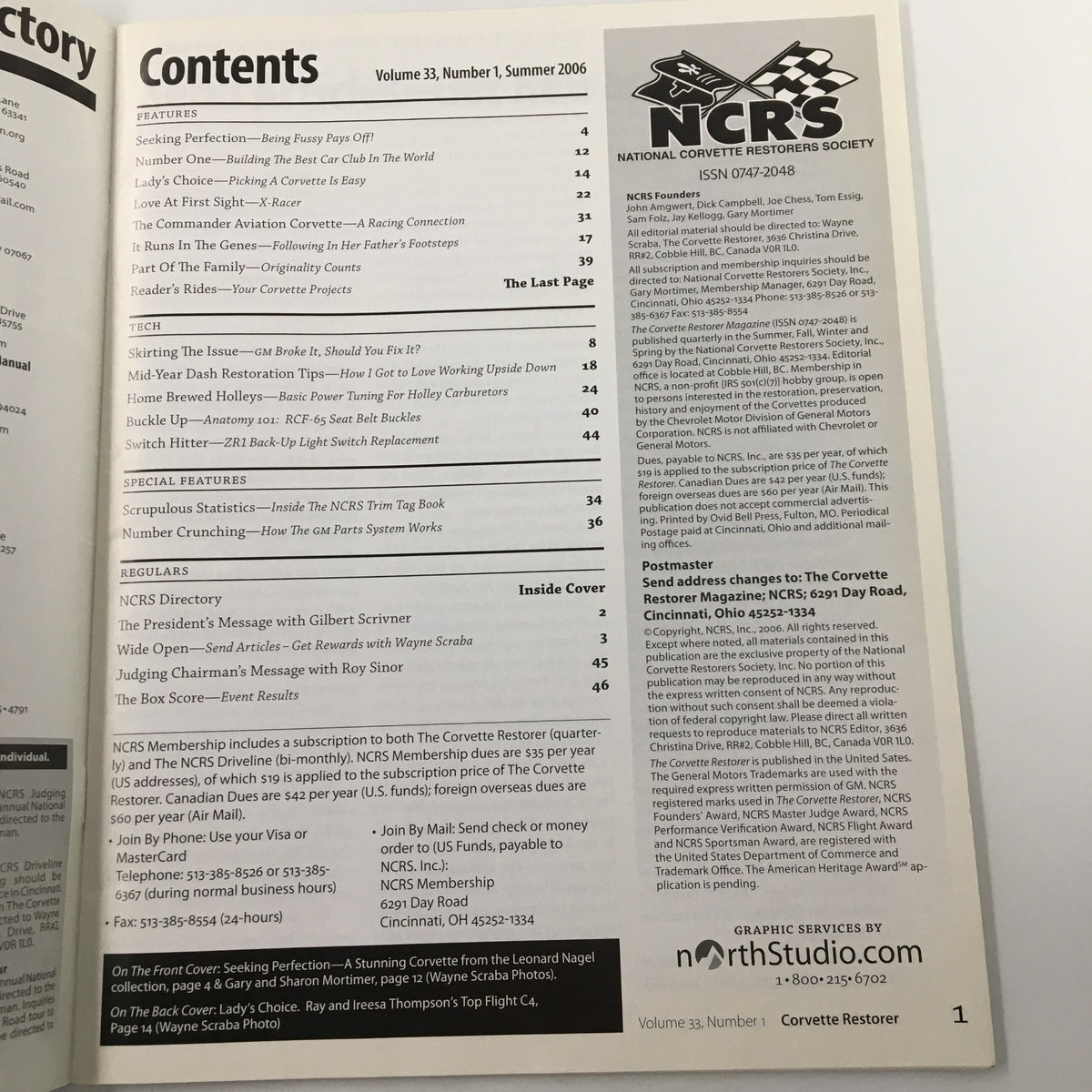 Contents page of The Corvette Restorer Magazine Summer 2006, showcasing articles and insights related to Corvette restoration, including topics on racing, club activities, and restoration techniques.