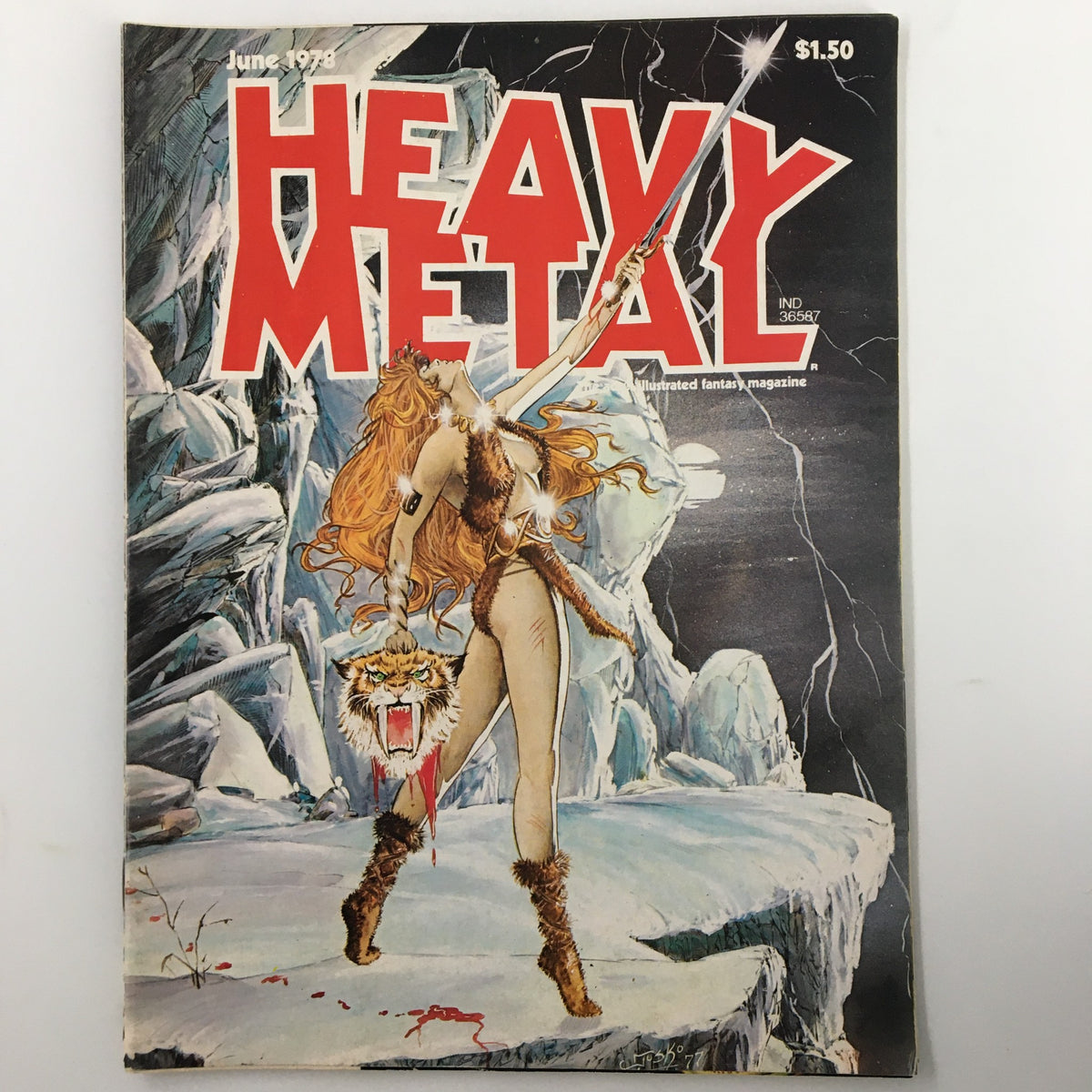 Cover of VTG Heavy Metal Magazine June 1978 Vol III #2 featuring a fantasy illustration with a fierce warrior holding a lion's head amidst an icy landscape.