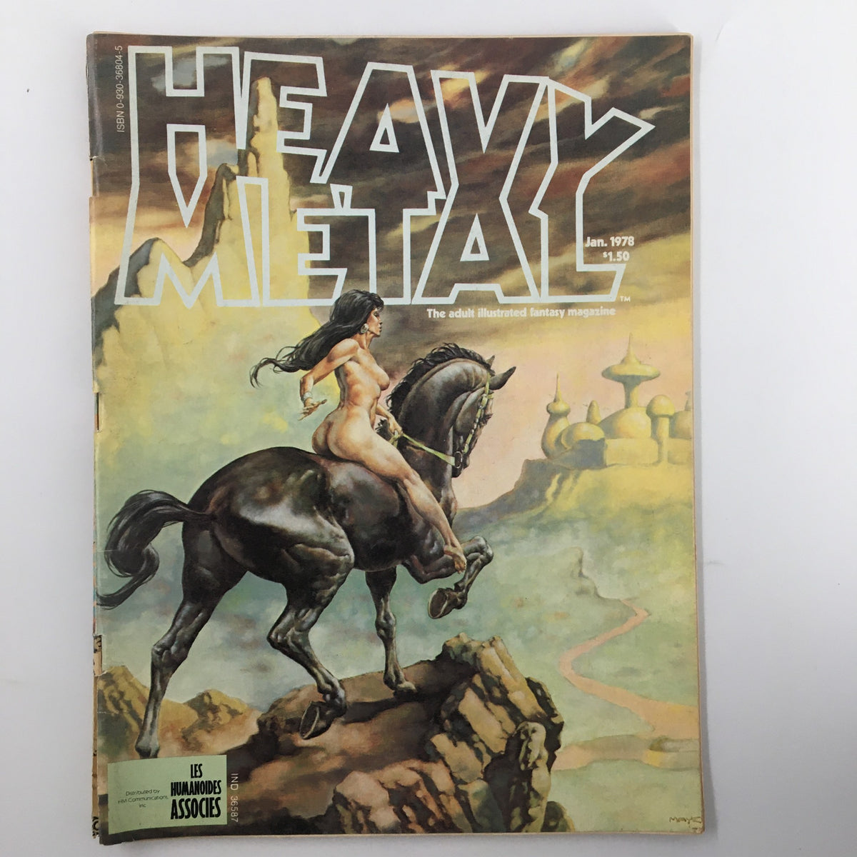 Cover of VTG Heavy Metal Magazine January 1978 featuring an illustration of a woman riding a horse, showcasing the provocative art typical of the magazine, titled 'A Rose for Ecclesiastes.'