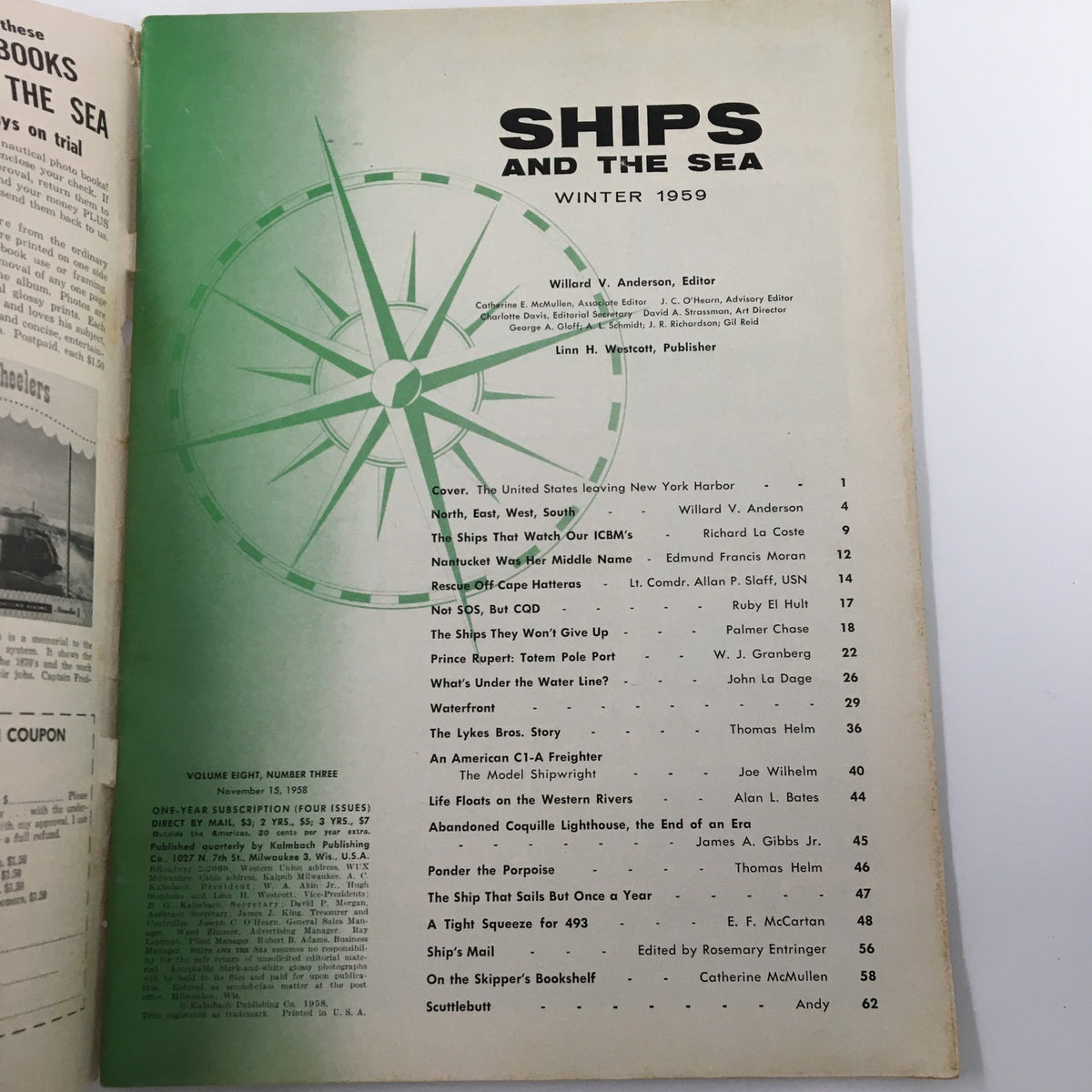 Vintage Ships and the Sea Magazine Winter 1959 U.S. Leaving New York Harbor No Label