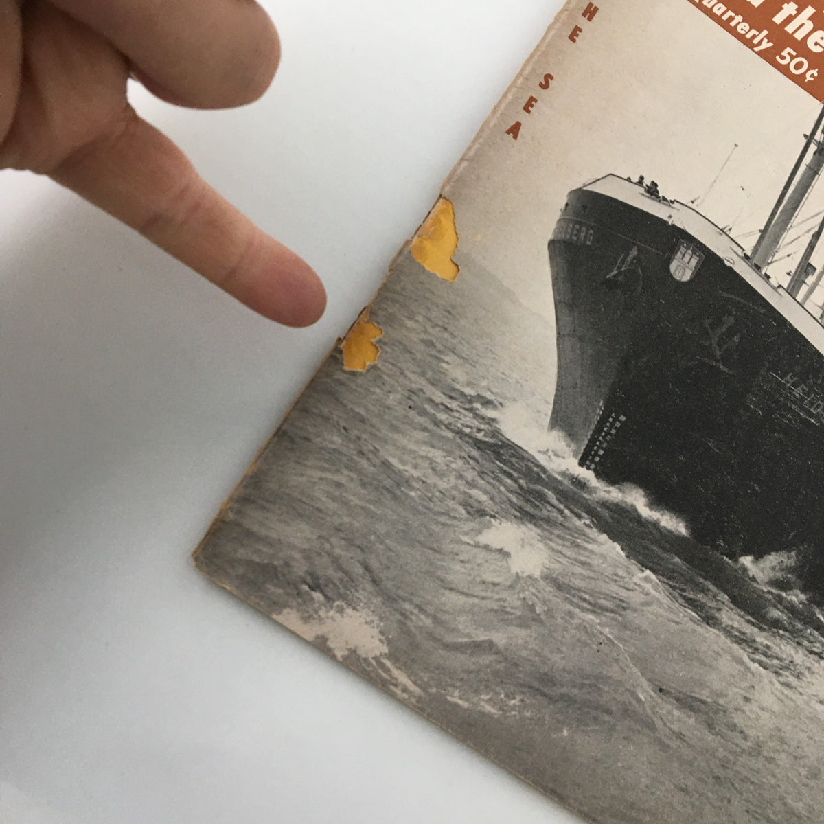 Cover of VTG Ships and the Sea Magazine Summer 1957 The Heidelberg showing a ship with damage on the edge of the magazine.