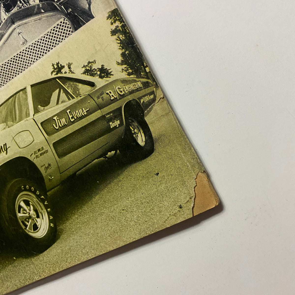Close-up view of a vintage Dodge car featured on the cover of VTG 1001 Custom & Rod Ideas Magazine Summer 1969, emphasizing custom modifications.