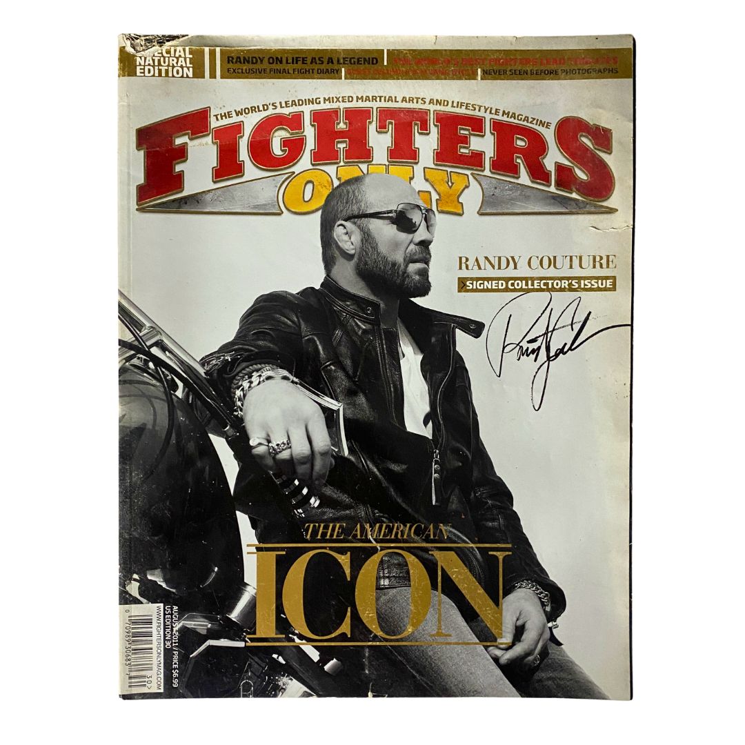 Fighters Only US Magazine August 2011 featuring Randy Couture on the cover, showcasing a signature collector's edition.