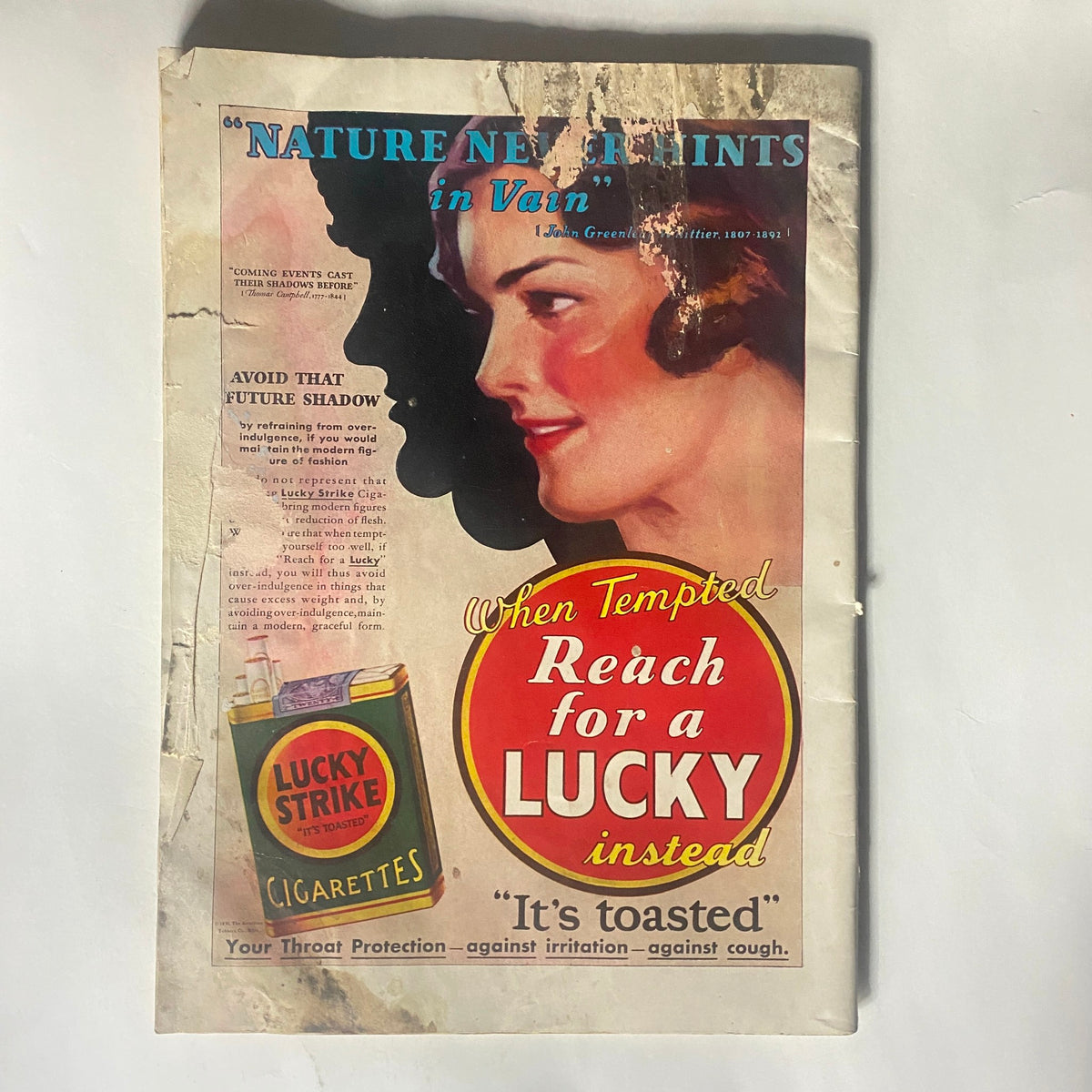 Cover of VTG The American Legion Magazine July 1930 featuring vintage advertising for Lucky Strike Cigarettes with a stylish woman portrait and promotional text.
