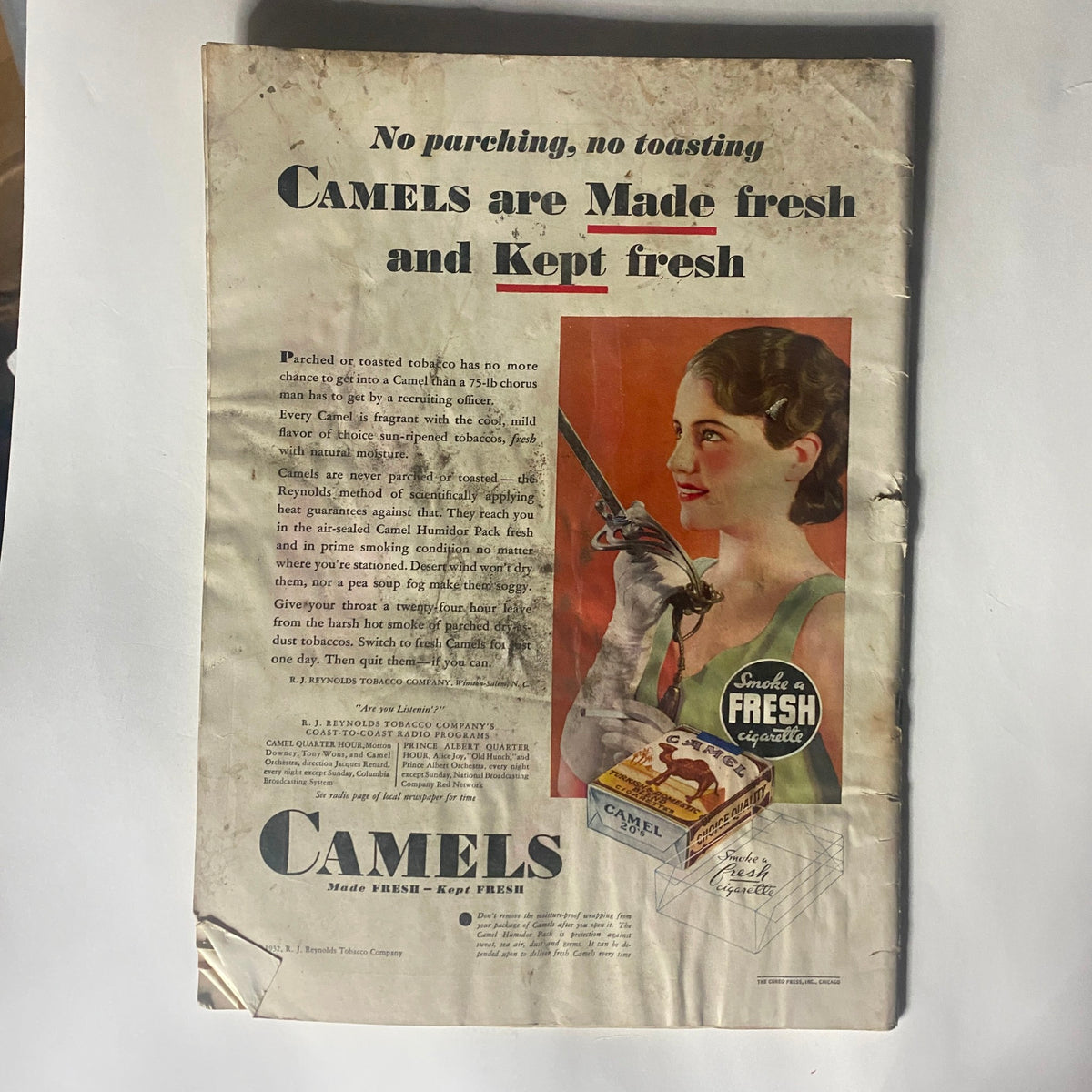 Advertisement page from VTG The American Legion Magazine February 1932 featuring a Camel cigarette ad with a vintage illustration of a woman.